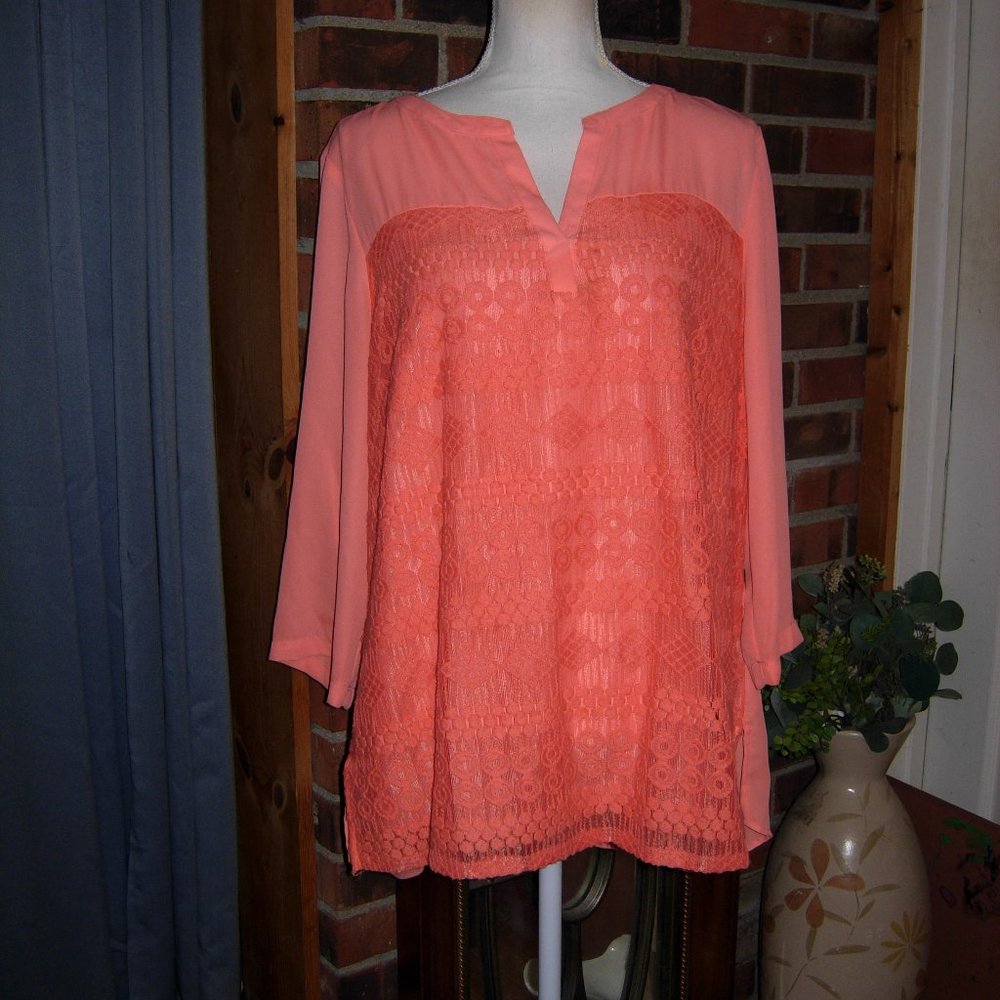 Valerie Stevens Pink Split Neck 3/4 Sleeve Top 1X